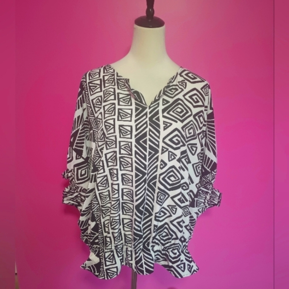 Chico's Ladies White & Black Polyester Summer Poncho Top (Size 2) - Picture 1 of 7